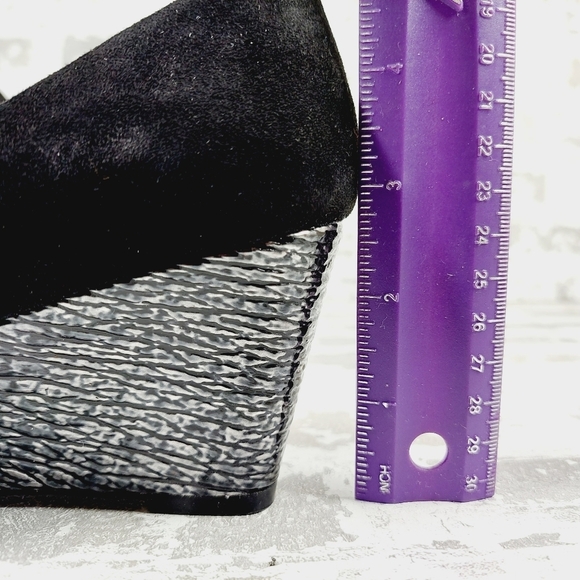 Calvin Klein Black Suede Slip On Evening/Office Silver Wedge Heels D121 - Picture 9 of 12